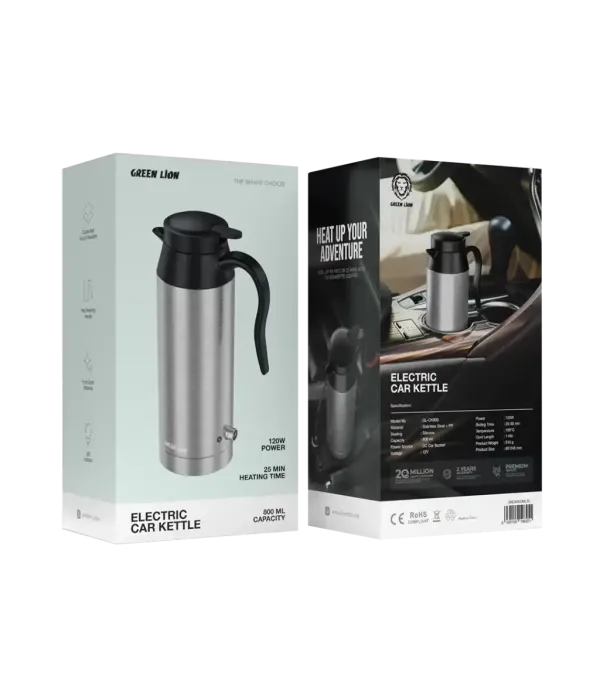 کتری مسافرتی فندکی ظرفیت 800 میلی لیتری گرین لاین مدل Green Lion Electric Car Kettle 800mL GNCK800MLSL