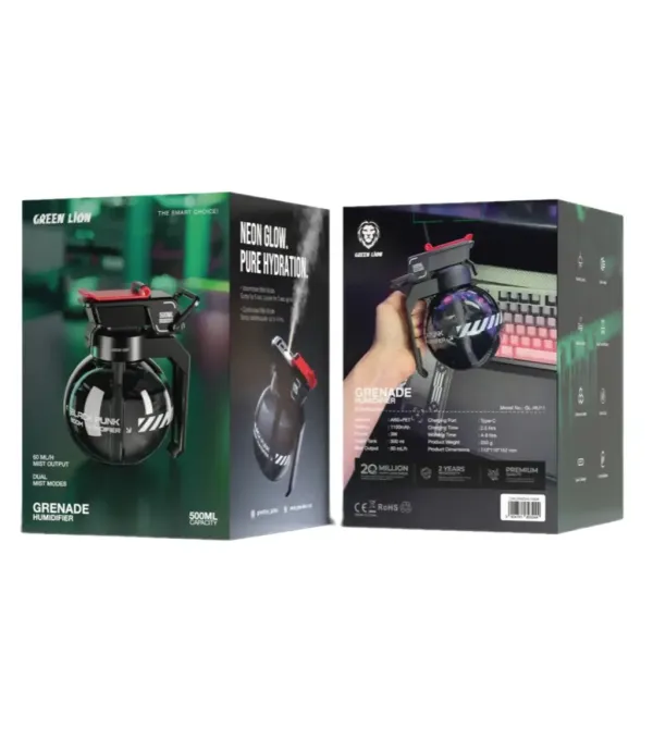 خوشبو کننده و رطوبت ساز هوا طرح نارنجک ظرفیت ۵۰۰ میلی لیتر گرین لاین مدل Green Lion Grenade Humidifier 500mL GNGRNDHUMBK