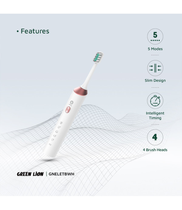 مسواک برقی 5 حالته 4 سری مختلف طراحی باریک گرین لاین مدل Green Lion Electric Toothbrush GNELETB