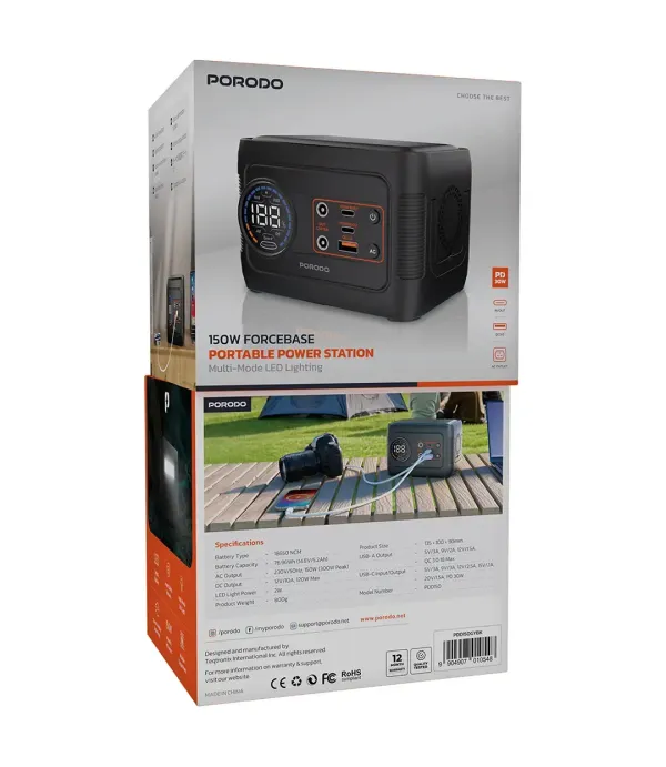 پاوربانک و پاور استیشن 150 وات پرودو Porodo 150W Forcebase Portable Power Station PDD150GYBK
