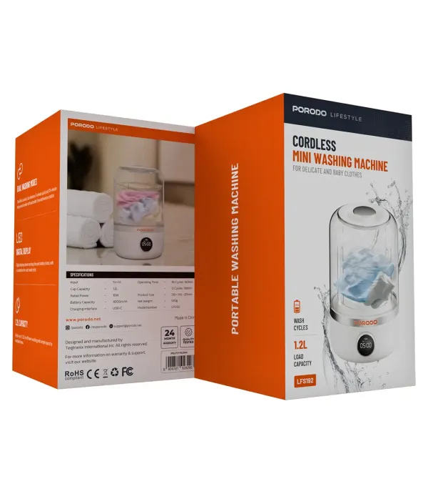 ماشین لباس شویی مینی واش پرودو مدل Porodo Lifestyle Cordless Mini Washing Machine PD-LFST192WH