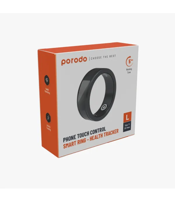 حلقه هوشمند لمسی , پایش ضربان قلب, مانیتورینگ دمای بدن, ورزشی, ردیابی فعالیت پرودو مدل Porodo Smart Wearable Ring with Touch Function PD-SRT11-BK