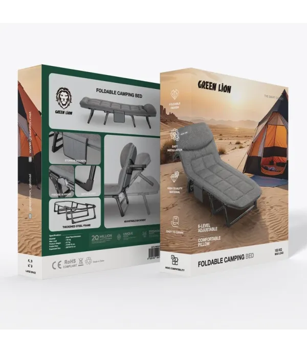 تخت تاشو مسافرتی کمپینگ، 6 حالت تنظیم و صندلی شو گرین لاین مدل Green Lion Foldable Camping Bed GNFLCPBEDGY