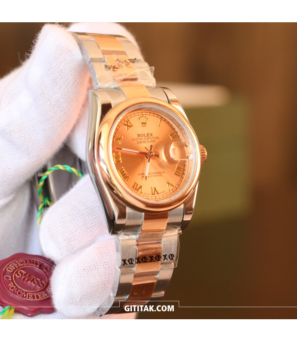 ساعت مردانه رولکس Datejust رزگلد نقره ای بند فلزی rod10