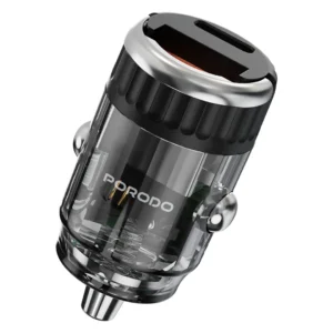 شارژر فندکی پرودو مدل Porodo Dual Port Transparent Car Charger with Pull Ring Handle | فست شارژ 36W، طراحی شفاف و USB-C + USB-A