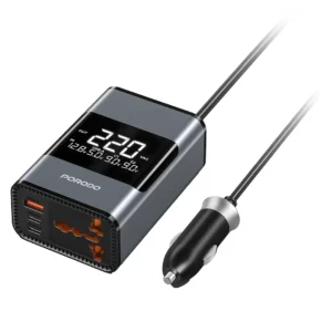 مبدل برق خودرو پرودو مدل Porodo Universal AC Car Power Inverter 200W | تبدیل 12V به 220V با USB-C PD