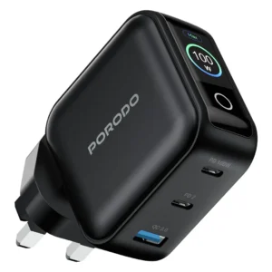 شارژر دیواری پورودو نکسورا 100 وات 3 پورت با نمایشگر LCD | شارژ سریع GaN