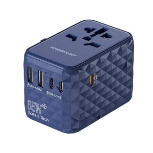 شارژر و مبدل برق مسافرتی پاورولوژی مدل Powerology Universal Multi-Port Travel Adapter PD 65W P65W3PD | آداپتور جهانی با 3 USB-C و 2 USB-A