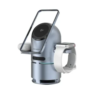 استند شارژ بی‌سیم پاورولوژی مدل Powerology Qi2 Speaker Charge Station PWCUQC039 | شارژر سه‌کاره Qi2 با اسپیکر بلوتوث