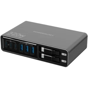 شارژر رومیزی پاورولوژی مدل Powerology Univo Charging Station PWCUQC049BK | توان 320 وات با 8 پورت و PD 100W GaN