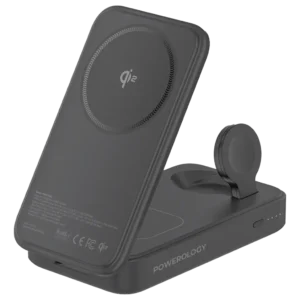 پاوربانک و استند شارژ بی‌سیم پاورولوژی مدل Powerology KickVolt Portable Charging Stand Power Bank PWM11QI2BK | ظرفیت 10000mAh با Qi2 و PD 20W