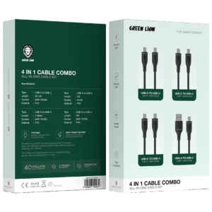 پک ۴ عددی کابل شارژ و انتقال داده گرین لاین مدل Green Lion 4 in 1 Cable Combo All-In-One Kit
